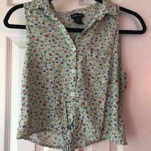 Turquoise floral button up tank top
